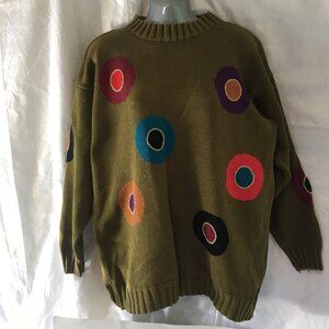Hunt Club Knit Sweater Multi Color Olive Green Women’s Sz M Med Oversized 90s